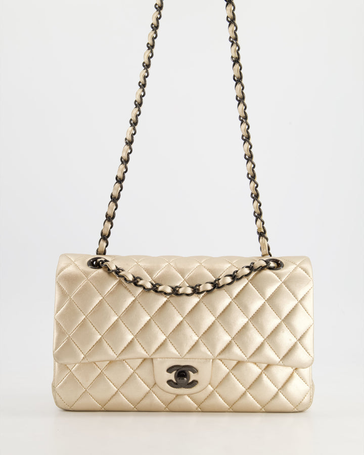 *SUPER RARE* Top Quality Chanel Metallic Gold Medium Classic Double Flap Bag in Lambskin Leather with Black Hardware