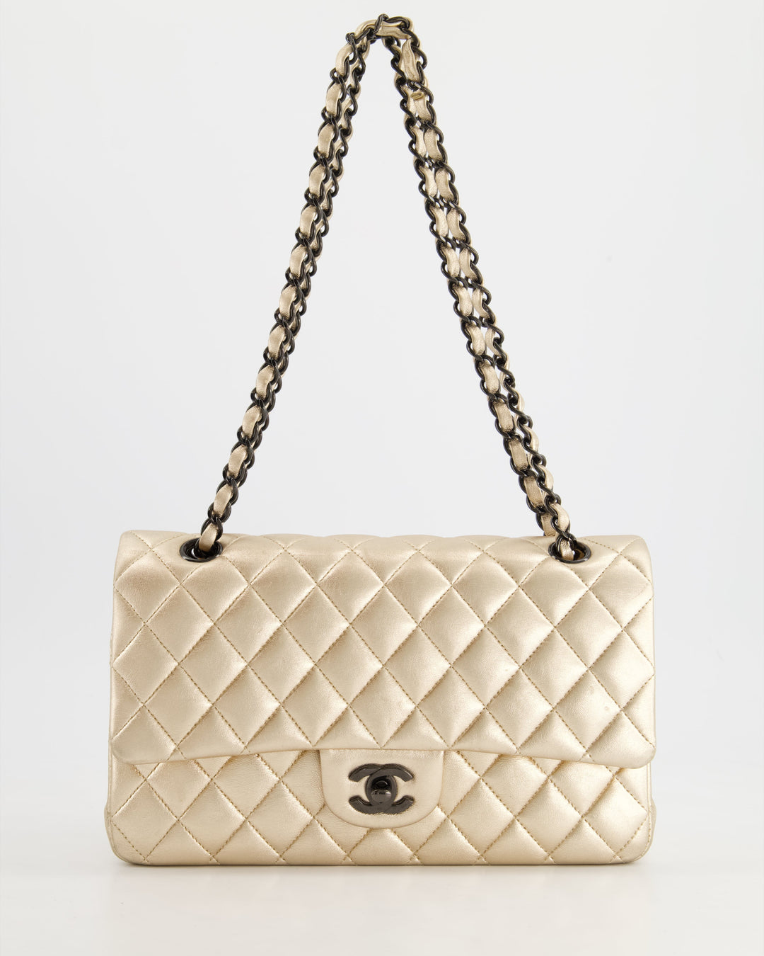*SUPER RARE* Top Quality Chanel Metallic Gold Medium Classic Double Flap Bag in Lambskin Leather with Black Hardware