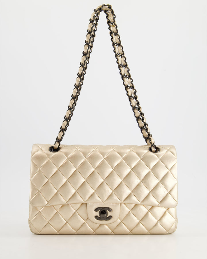 *SUPER RARE* Top Quality Chanel Metallic Gold Medium Classic Double Flap Bag in Lambskin Leather with Black Hardware