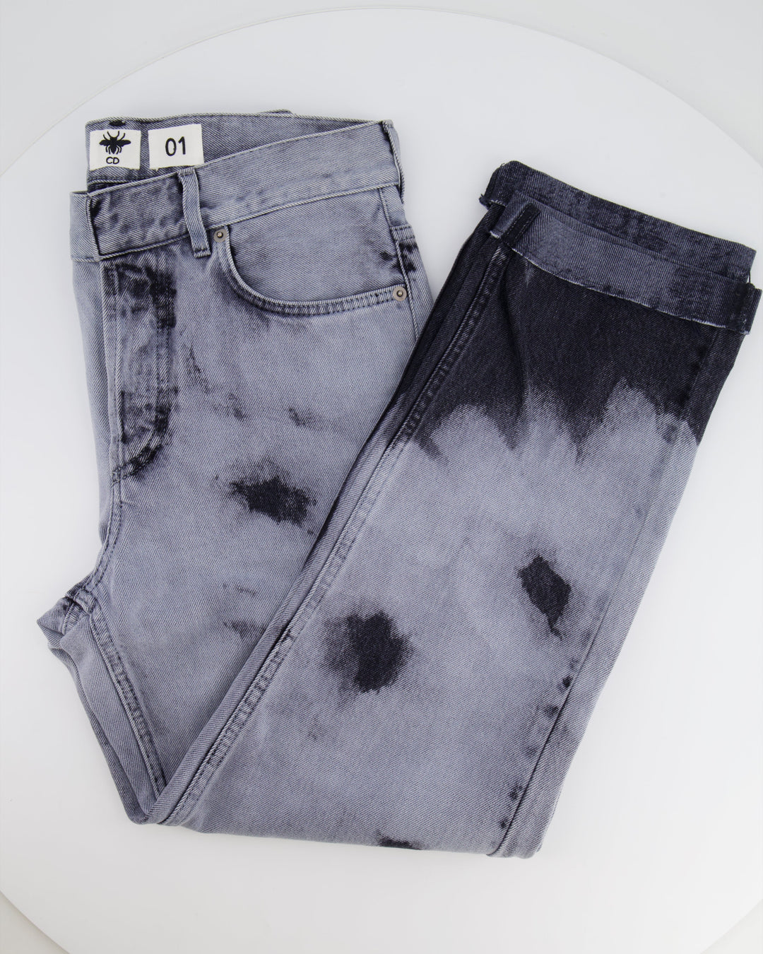 Christian Top quality Dior 01 Grey and Black Straight Leg Tie-Dye Jeans Size FR 34 (UK 6)