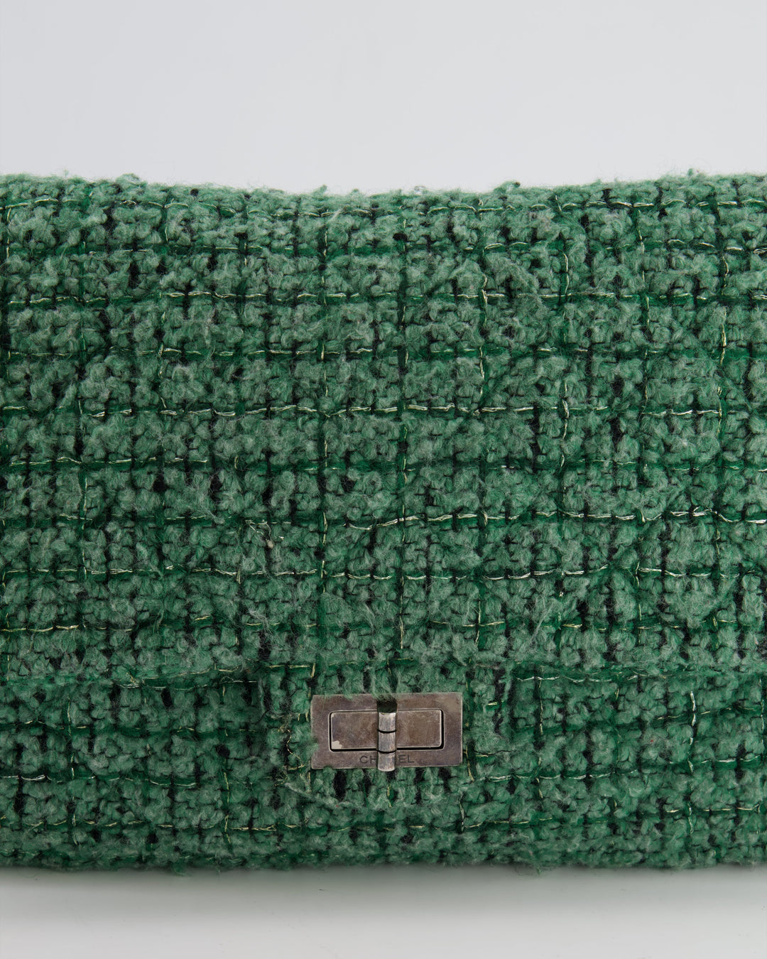 *FIRE PRICE* Top Quality Chanel Green Tweed 2.55 Large Crossbody Bag with Ruthenium Hardware
