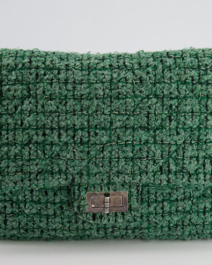 *FIRE PRICE* Top Quality Chanel Green Tweed 2.55 Large Crossbody Bag with Ruthenium Hardware