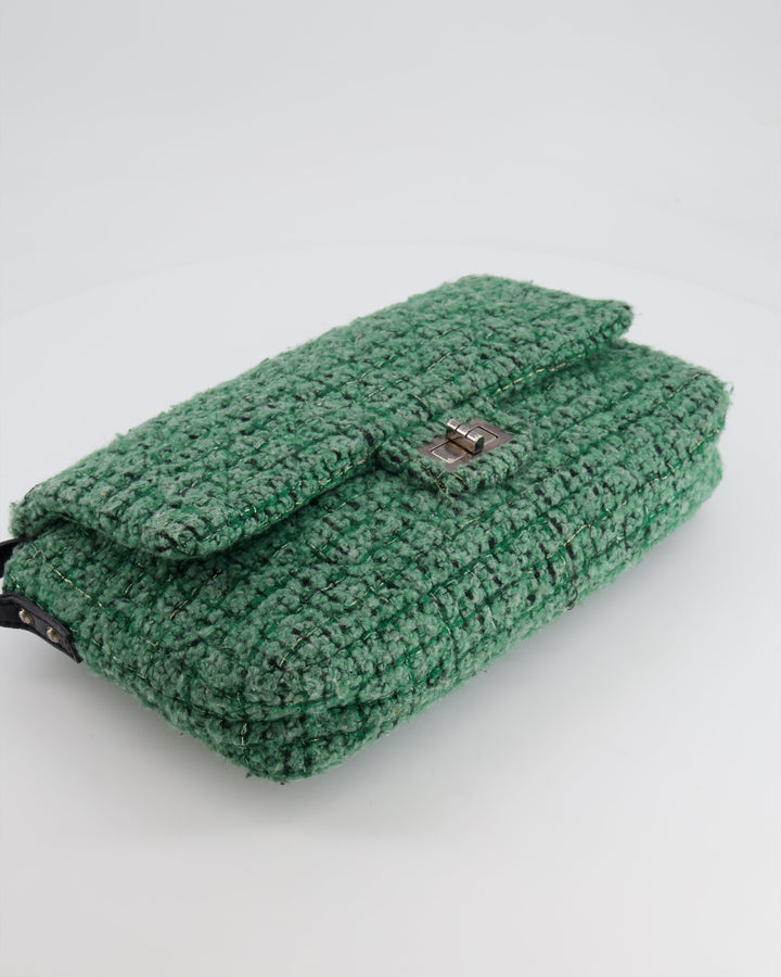 *FIRE PRICE* Top Quality Chanel Green Tweed 2.55 Large Crossbody Bag with Ruthenium Hardware
