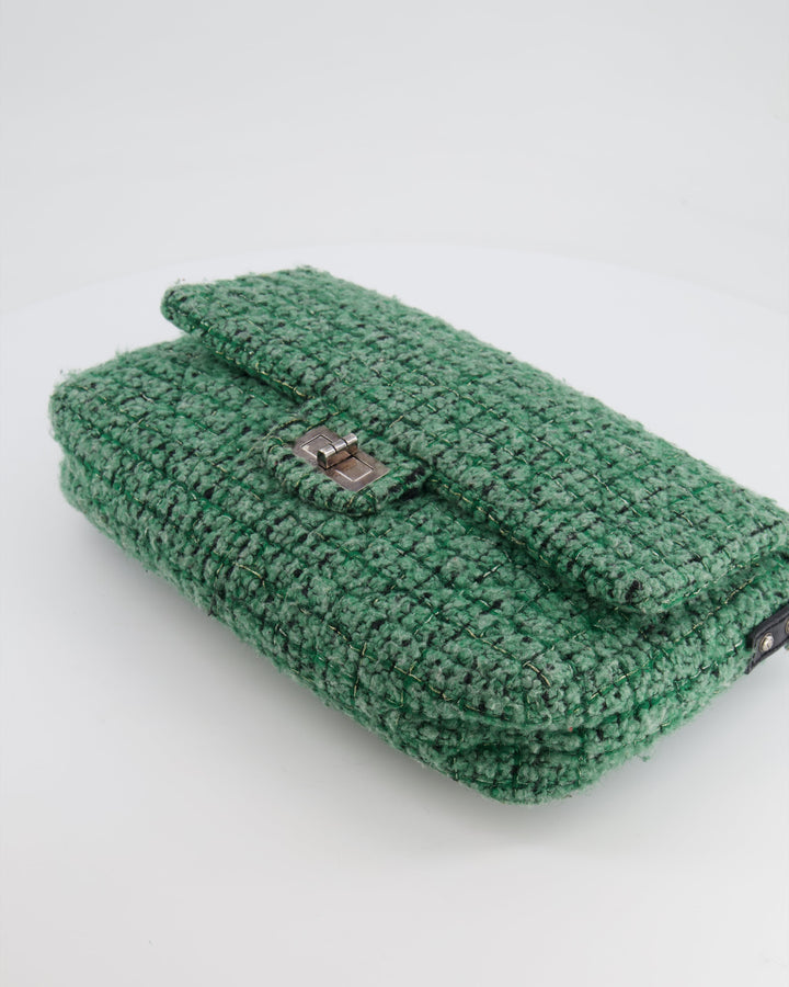 *FIRE PRICE* Top Quality Chanel Green Tweed 2.55 Large Crossbody Bag with Ruthenium Hardware