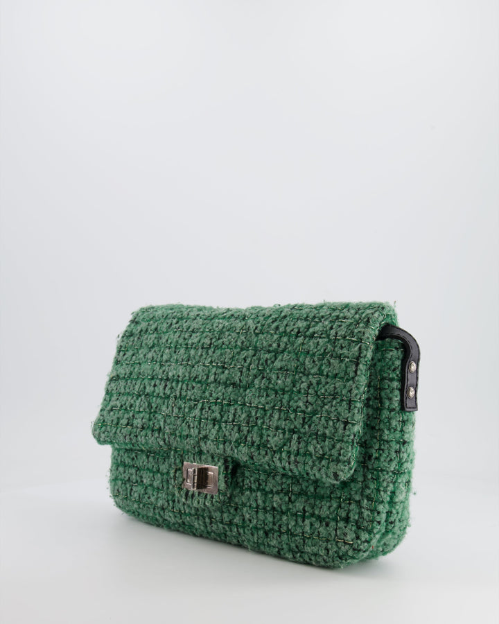 *FIRE PRICE* Top Quality Chanel Green Tweed 2.55 Large Crossbody Bag with Ruthenium Hardware