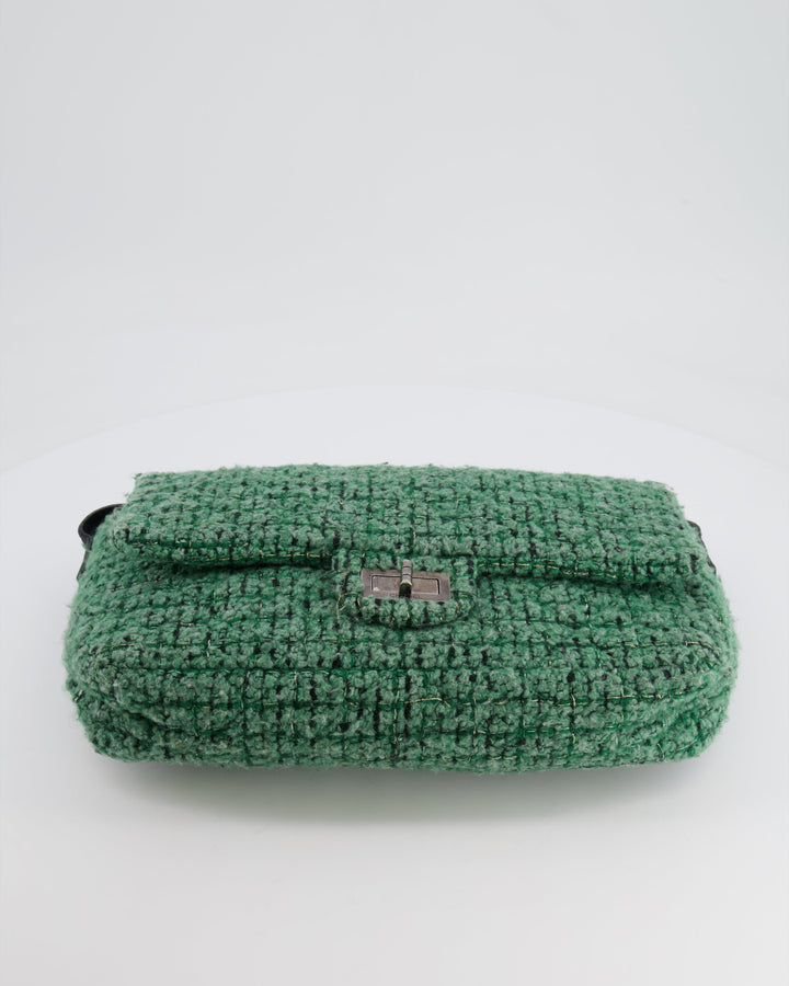*FIRE PRICE* Chanel Green Tweed 2.55 Large Crossbody Bag with Ruthenium Hardware