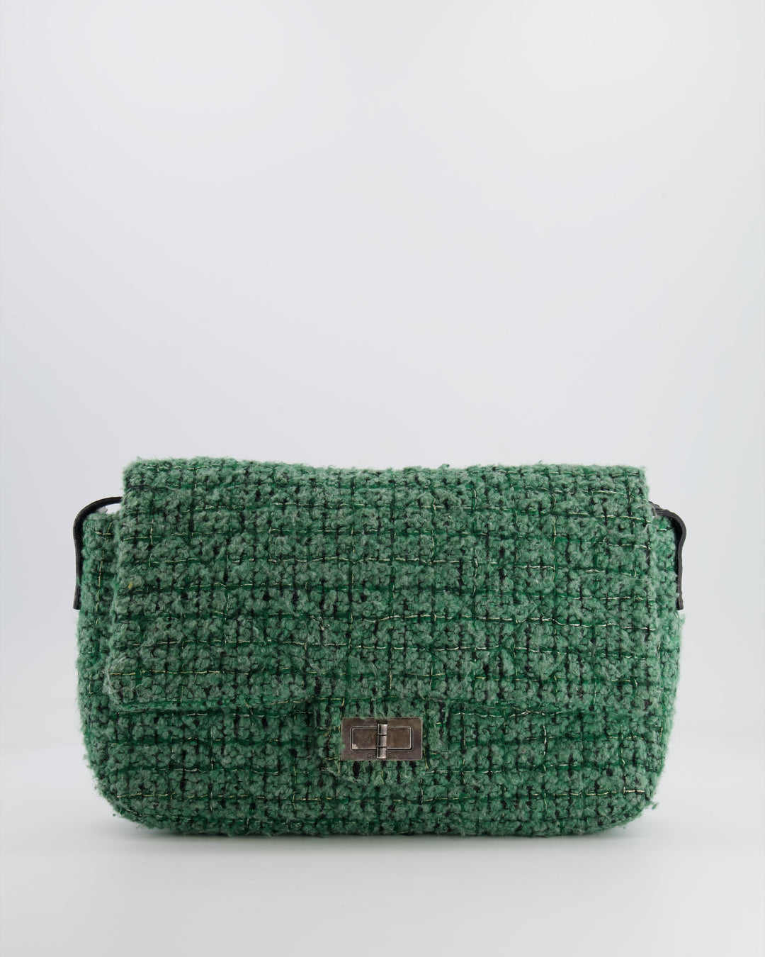 *FIRE PRICE* Top Quality Chanel Green Tweed 2.55 Large Crossbody Bag with Ruthenium Hardware