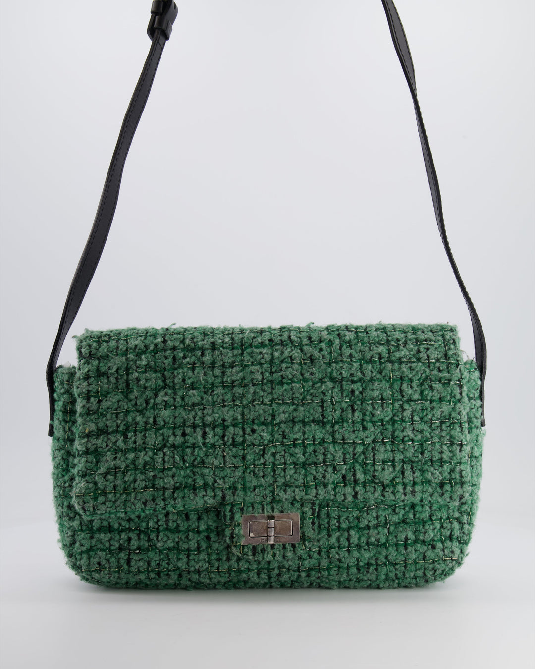 *FIRE PRICE* Top Quality Chanel Green Tweed 2.55 Large Crossbody Bag with Ruthenium Hardware