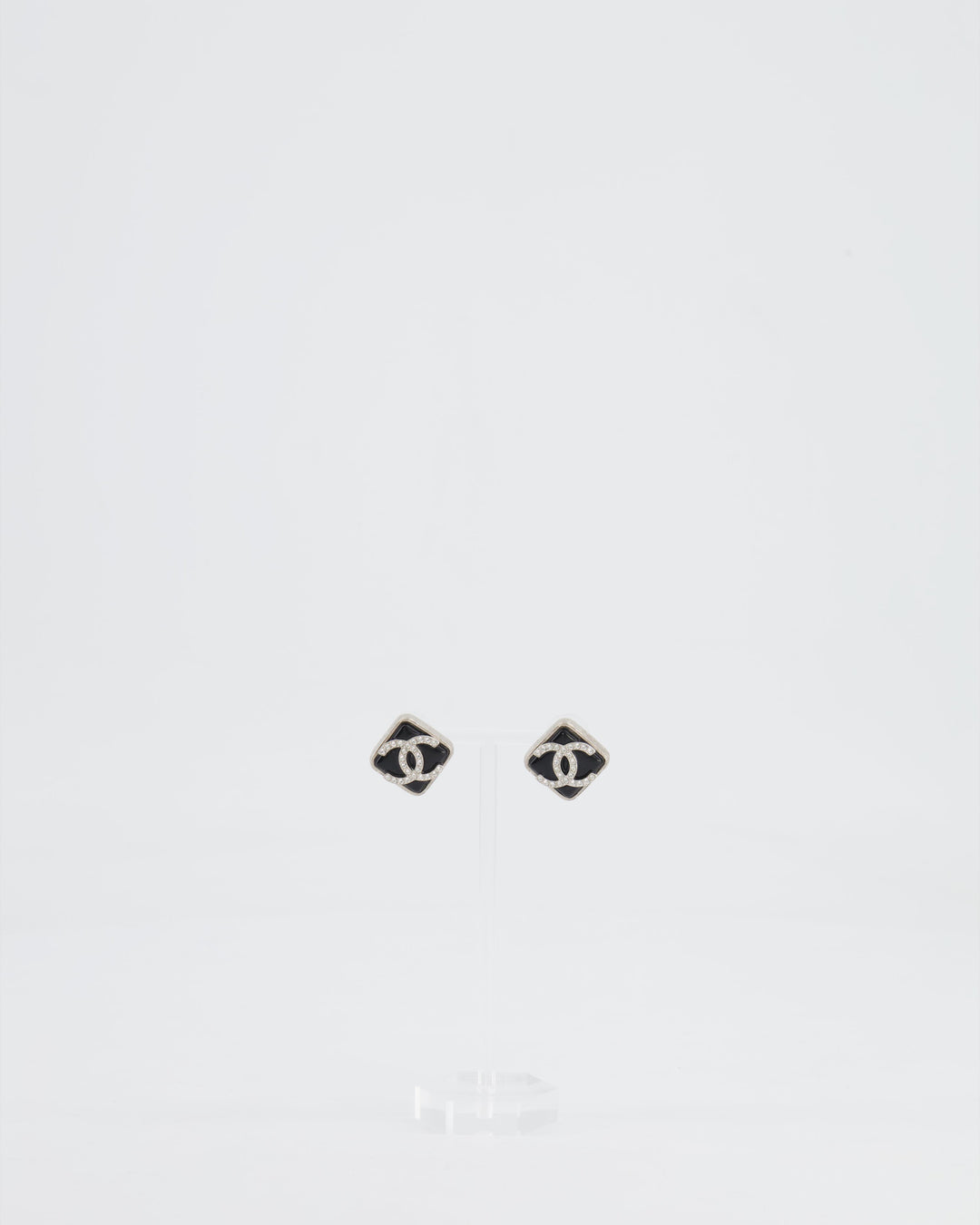 *HOT* Chanel Black, Crystal Embellished Diamond-Shaped CC Earrings