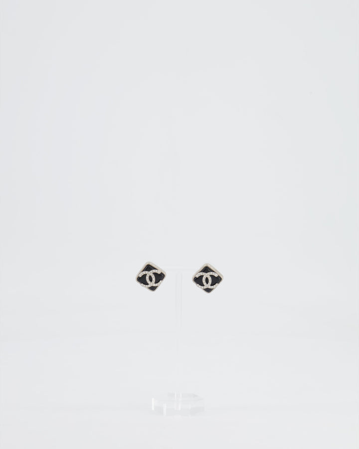 *HOT* Chanel Black, Crystal Embellished Diamond-Shaped CC Earrings