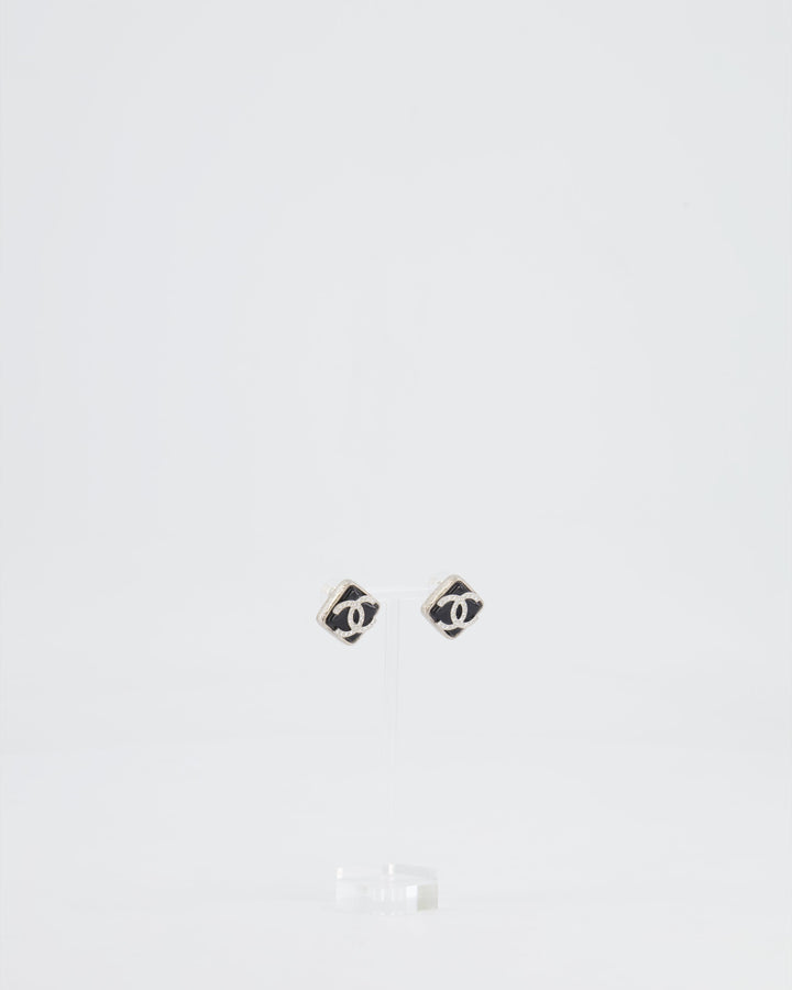 *HOT* Top Quality Chanel Black, Crystal Embellished Diamond-Shaped CC Earrings