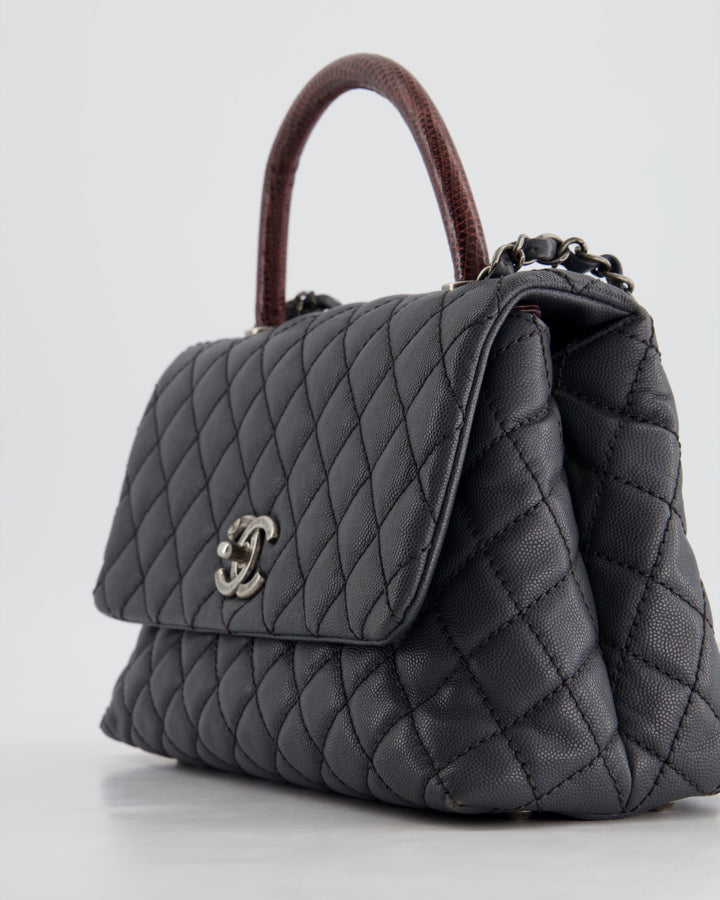 *RARE* Top Quality Chanel Medium Coco Top Handle Bag Grey Caviar with Python Handle and Ruthenium Hardware