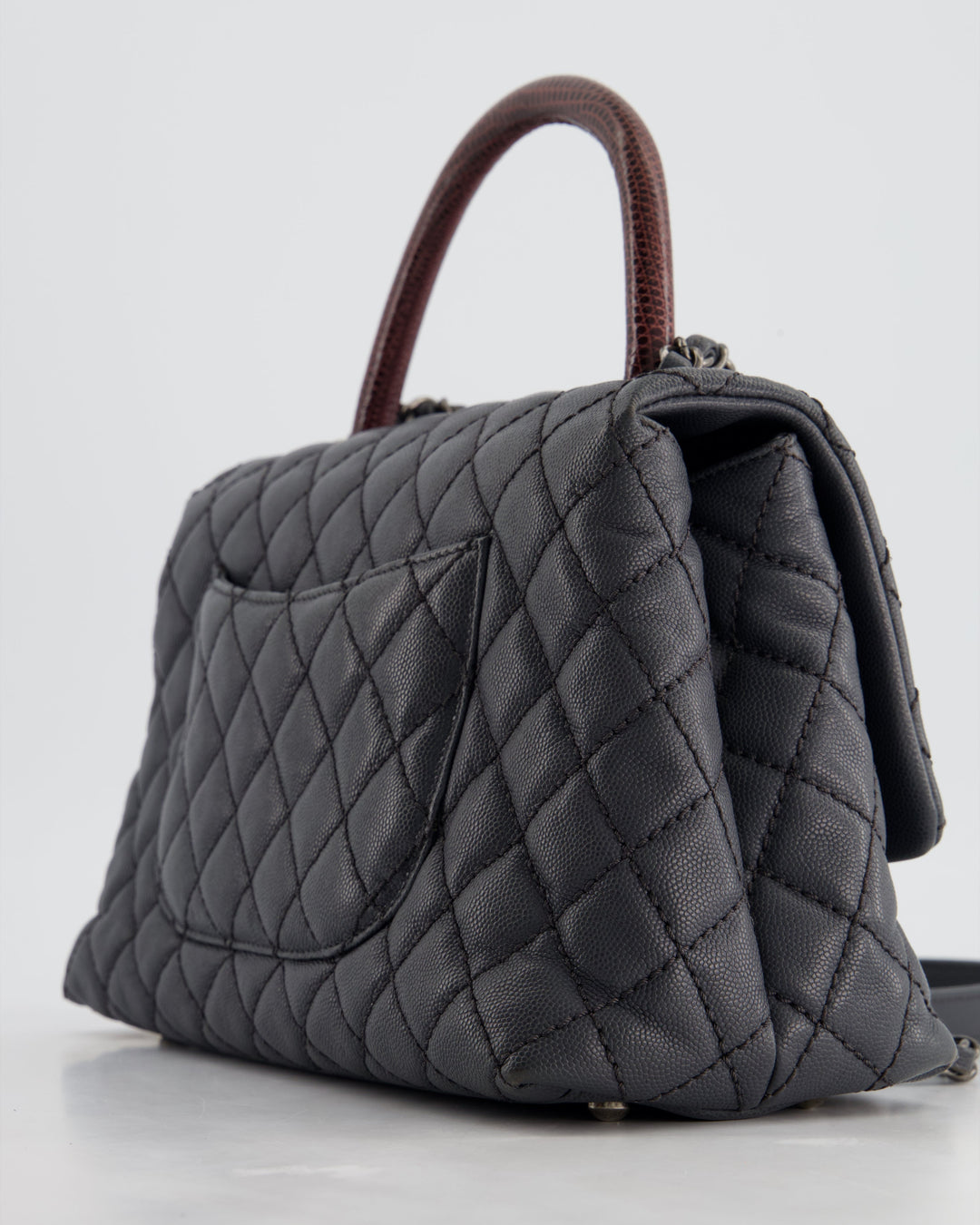 *RARE* Top Quality Chanel Medium Coco Top Handle Bag Grey Caviar with Python Handle and Ruthenium Hardware