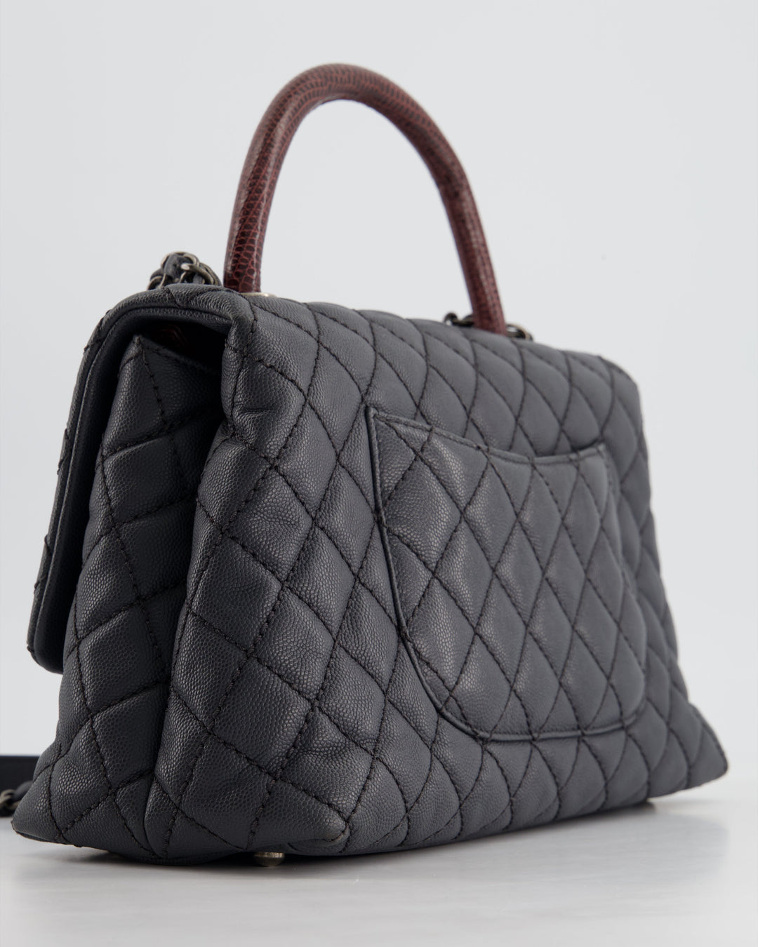*RARE* Top Quality Chanel Medium Coco Top Handle Bag Grey Caviar with Python Handle and Ruthenium Hardware