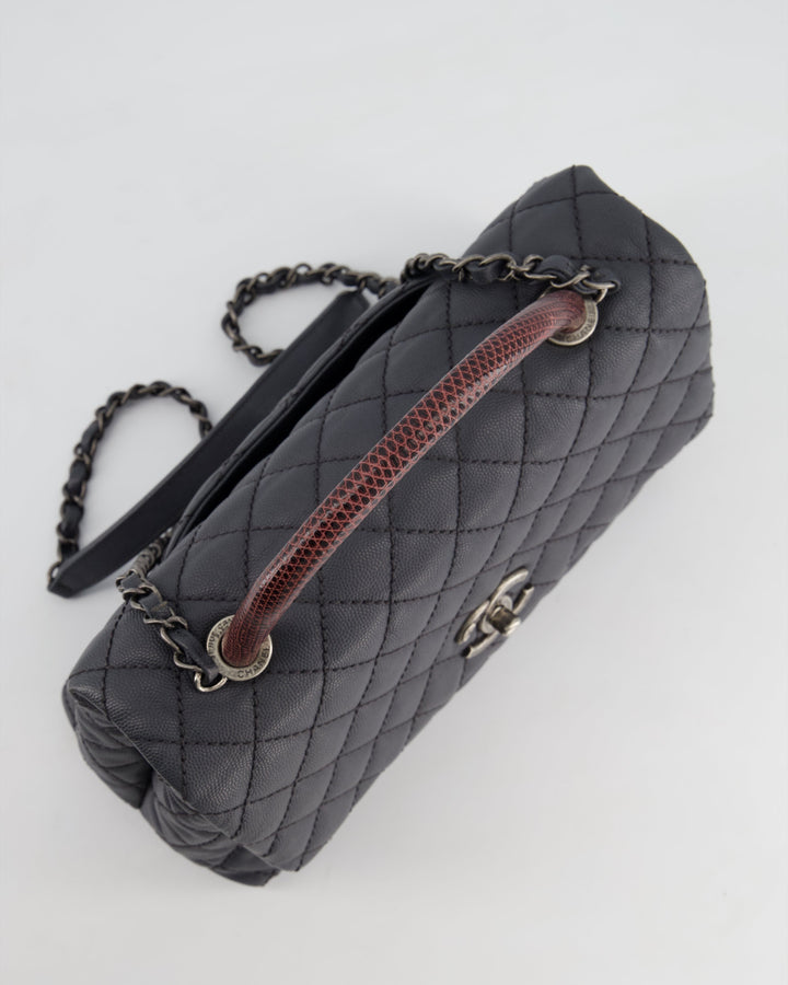 *RARE* Top Quality Chanel Medium Coco Top Handle Bag Grey Caviar with Python Handle and Ruthenium Hardware