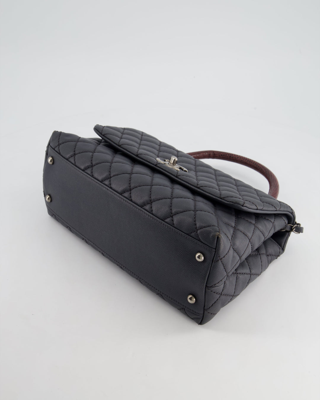 *RARE* Top Quality Chanel Medium Coco Top Handle Bag Grey Caviar with Python Handle and Ruthenium Hardware