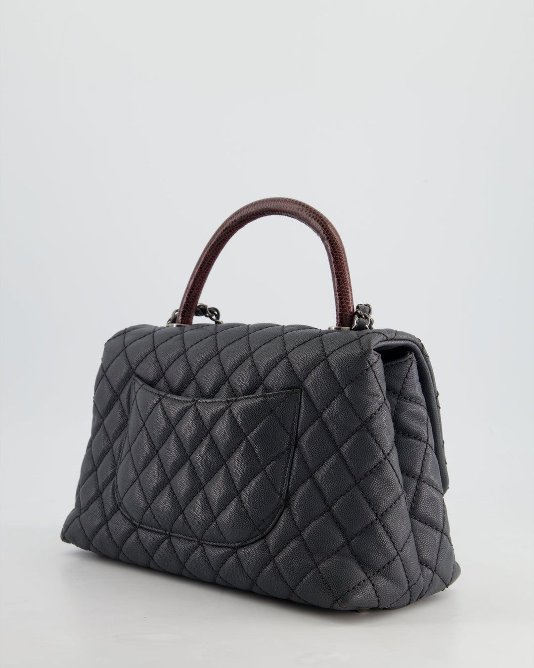 *RARE* Chanel Medium Coco Top Handle Bag Grey Caviar with Python Handle and Ruthenium Hardware