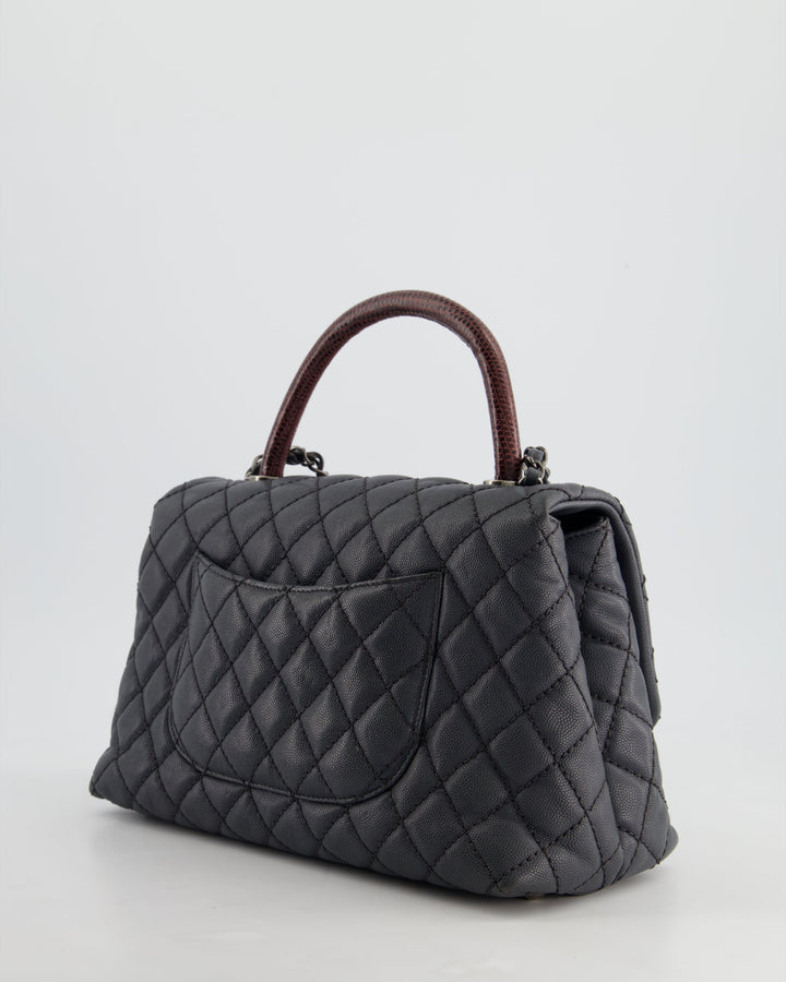 *RARE* Chanel Medium Coco Top Handle Bag Grey Caviar with Python Handle and Ruthenium Hardware