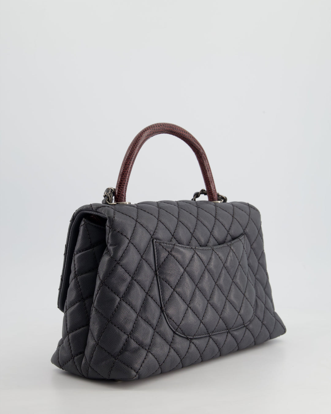 *RARE* Top Quality Chanel Medium Coco Top Handle Bag Grey Caviar with Python Handle and Ruthenium Hardware