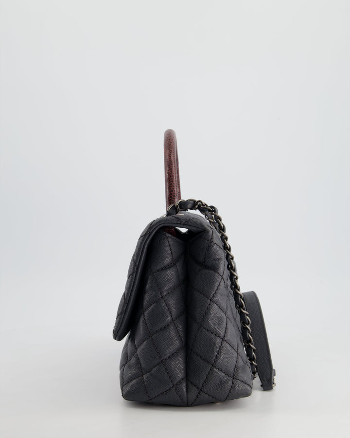 *RARE* Top Quality Chanel Medium Coco Top Handle Bag Grey Caviar with Python Handle and Ruthenium Hardware