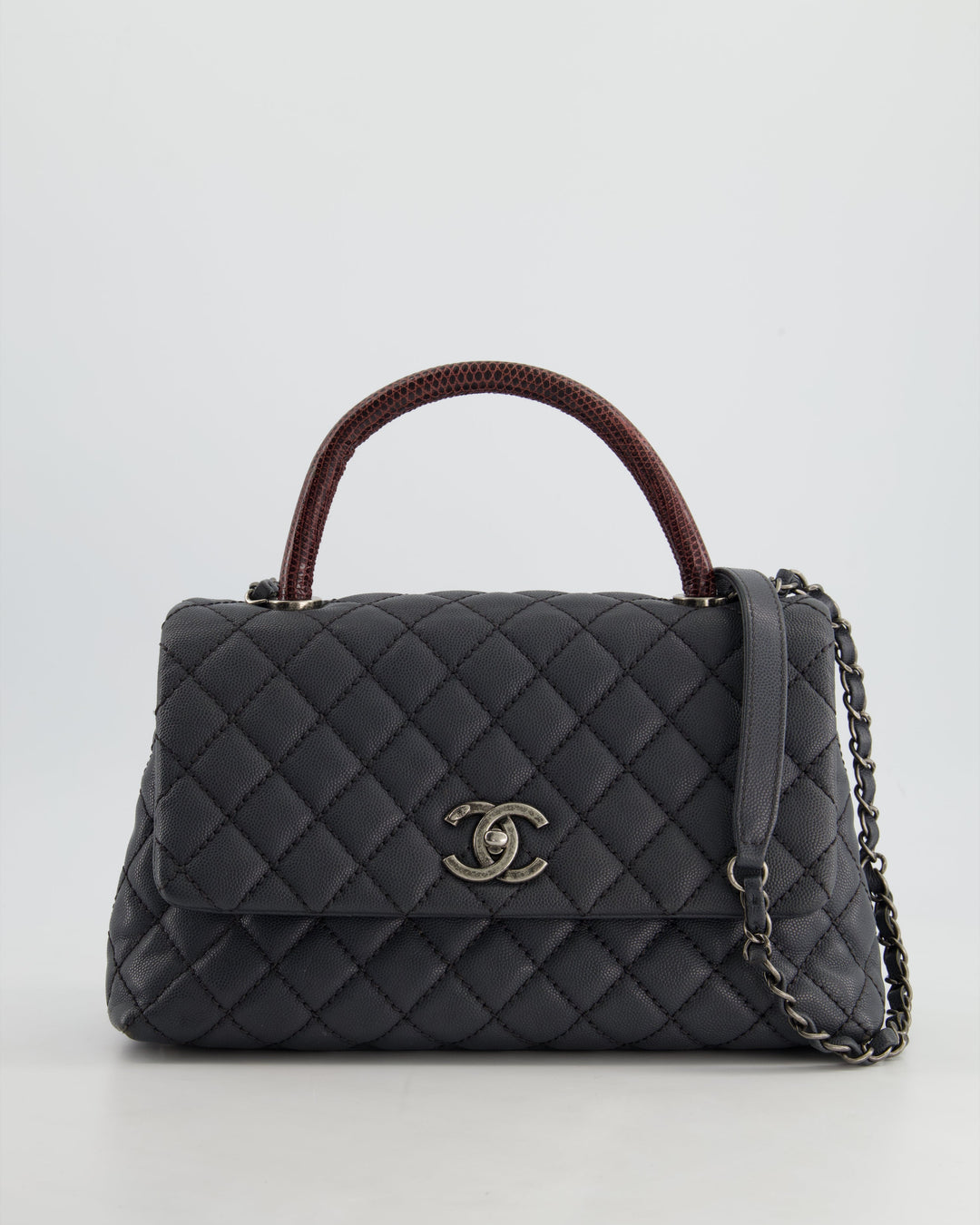 *RARE* Top Quality Chanel Medium Coco Top Handle Bag Grey Caviar with Python Handle and Ruthenium Hardware