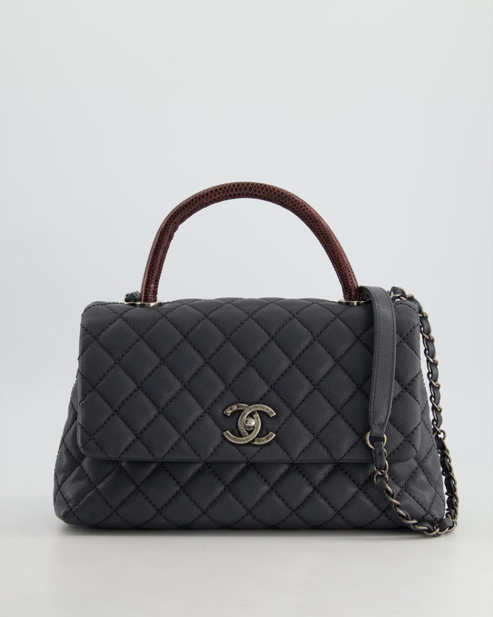 *RARE* Top Quality Chanel Medium Coco Top Handle Bag Grey Caviar with Python Handle and Ruthenium Hardware