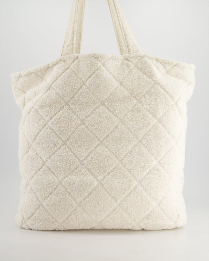 *HOT* Top Quality Chanel Ivory Terry Beach Set with CC Tote Bag, Towel and Small Pouch