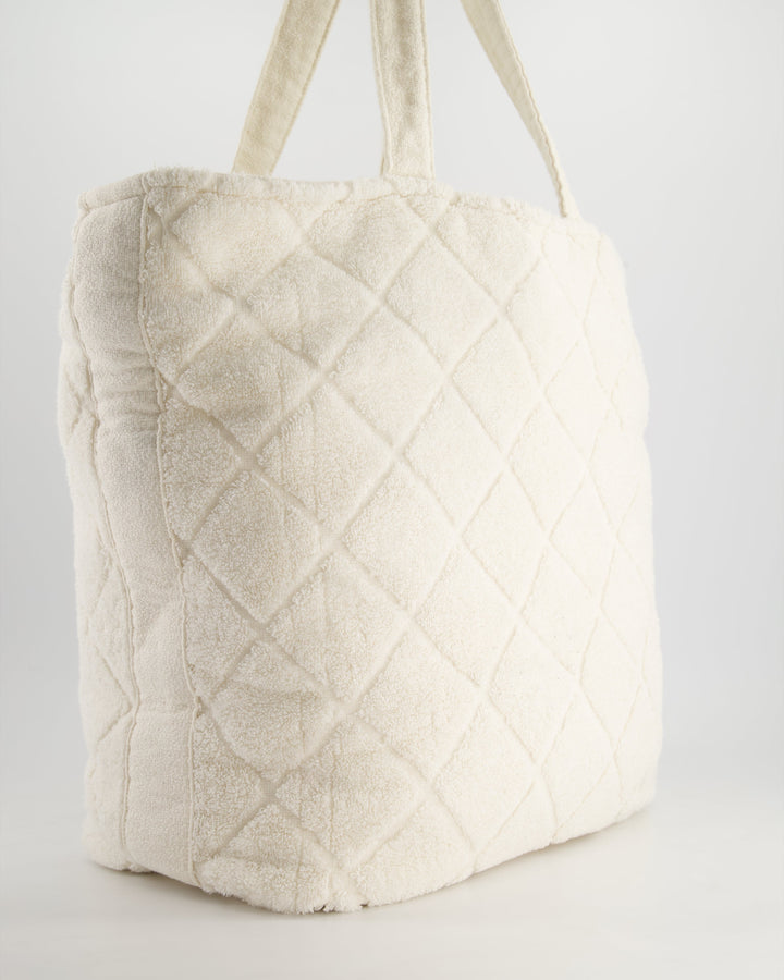 *HOT* Top Quality Chanel Ivory Terry Beach Set with CC Tote Bag, Towel and Small Pouch