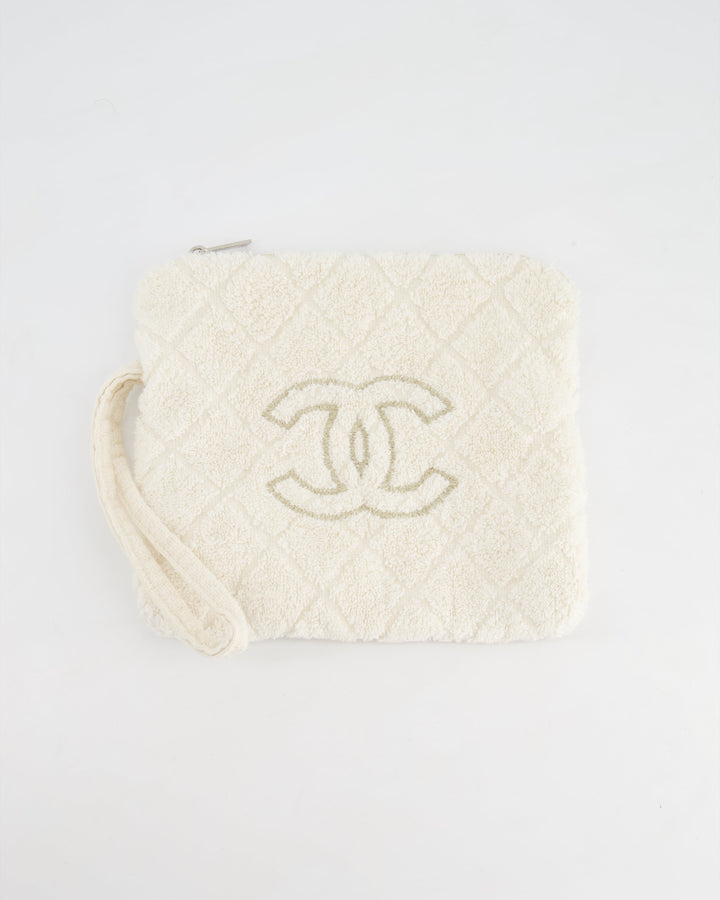 *HOT* Chanel Ivory Terry Beach Set with CC Tote Bag, Towel and Small Pouch