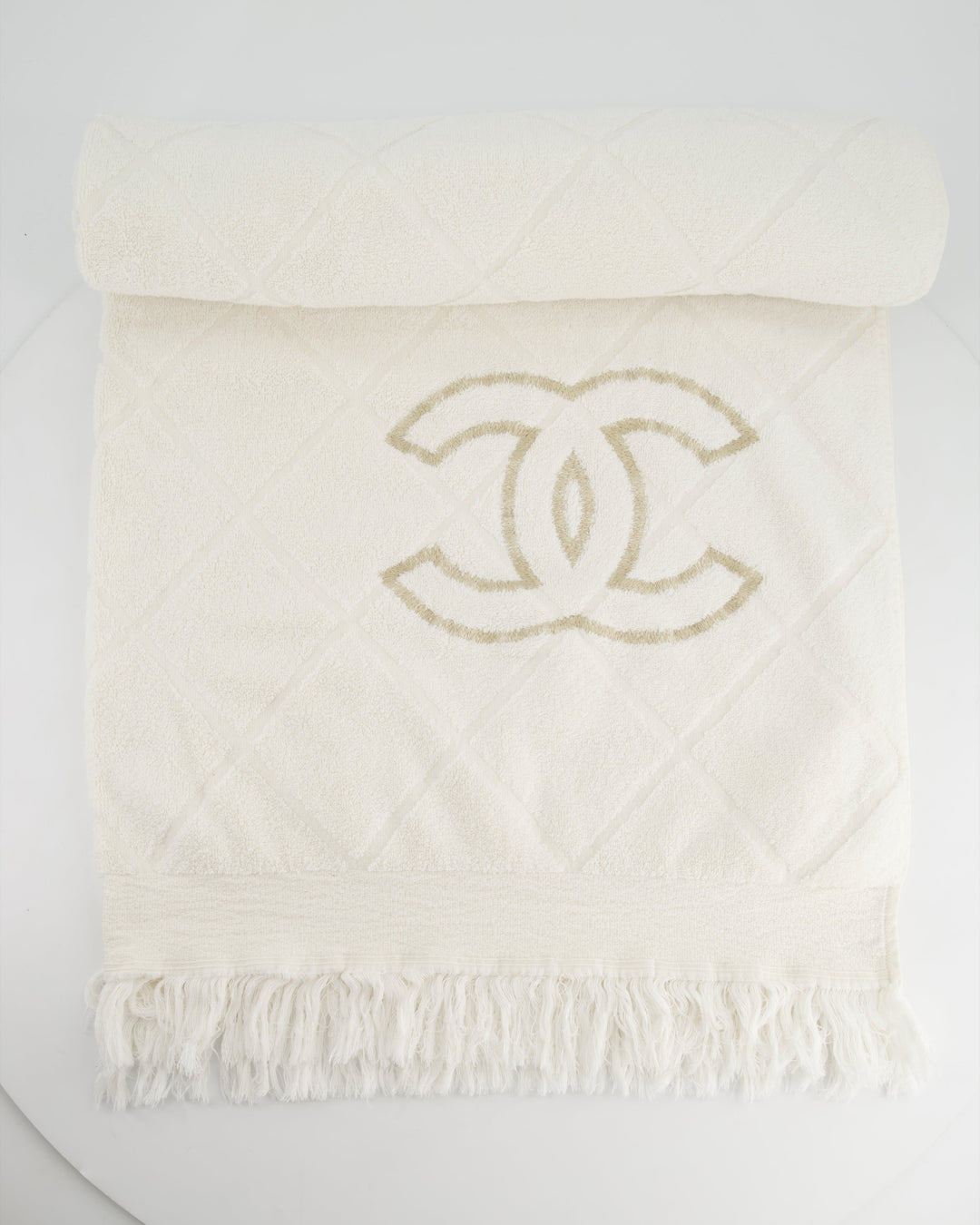 *HOT* Chanel Ivory Terry Beach Set with CC Tote Bag, Towel and Small Pouch