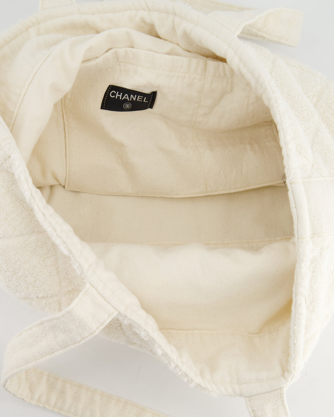 *HOT* Top Quality Chanel Ivory Terry Beach Set with CC Tote Bag, Towel and Small Pouch
