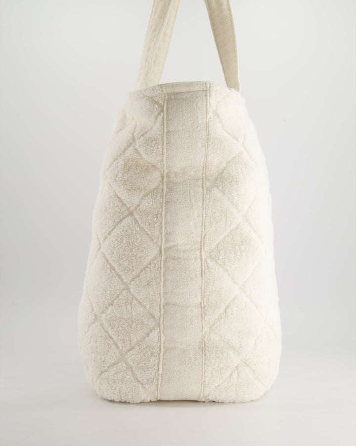 *HOT* Top Quality Chanel Ivory Terry Beach Set with CC Tote Bag, Towel and Small Pouch
