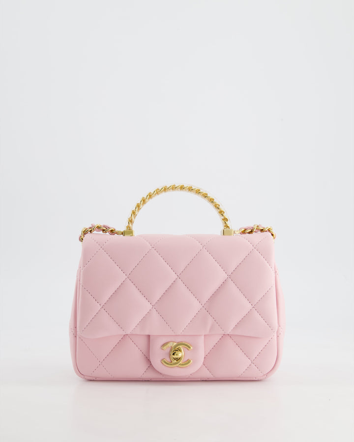 *CURRENT COLLECTION* Top Quality Chanel Petal Pink Mini Top Handle Bag in Calfskin Leather with Gold Hardware and Clear Perspex Handle Detail