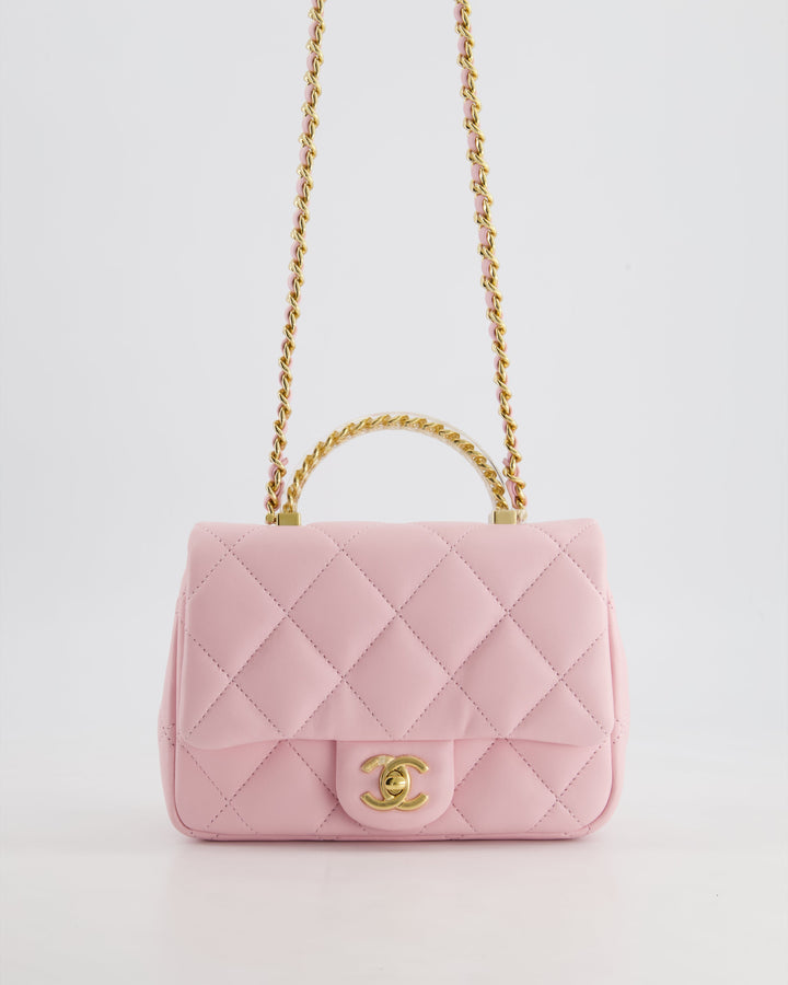 *CURRENT COLLECTION* Top Quality Chanel Petal Pink Mini Top Handle Bag in Calfskin Leather with Gold Hardware and Clear Perspex Handle Detail