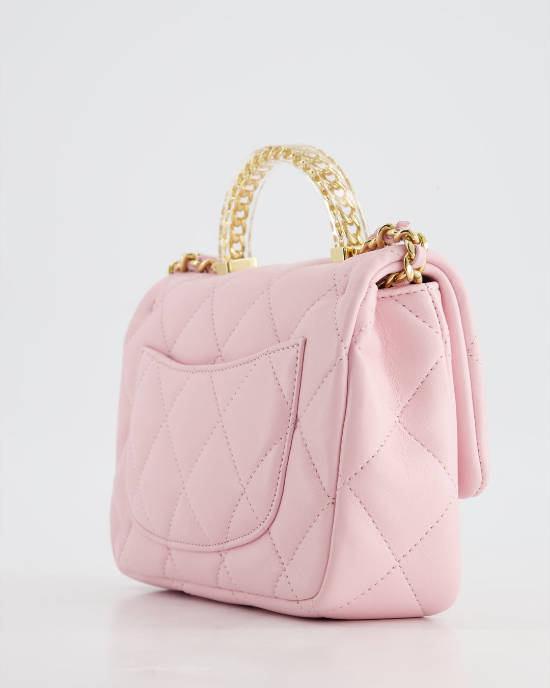*CURRENT COLLECTION* Top Quality Chanel Petal Pink Mini Top Handle Bag in Calfskin Leather with Gold Hardware and Clear Perspex Handle Detail