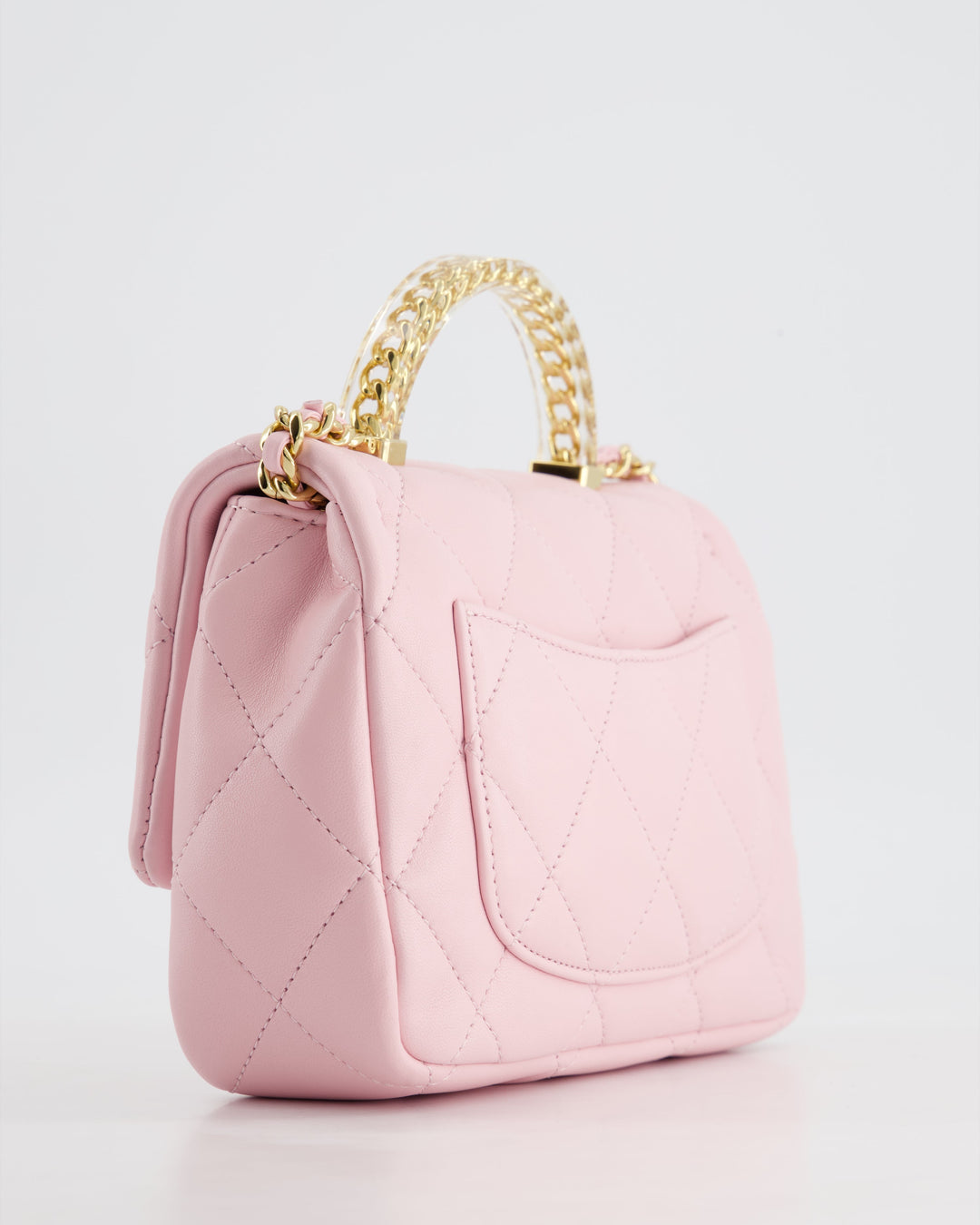 *CURRENT COLLECTION* Top Quality Chanel Petal Pink Mini Top Handle Bag in Calfskin Leather with Gold Hardware and Clear Perspex Handle Detail
