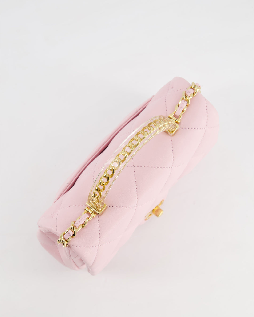 *CURRENT COLLECTION* Top Quality Chanel Petal Pink Mini Top Handle Bag in Calfskin Leather with Gold Hardware and Clear Perspex Handle Detail