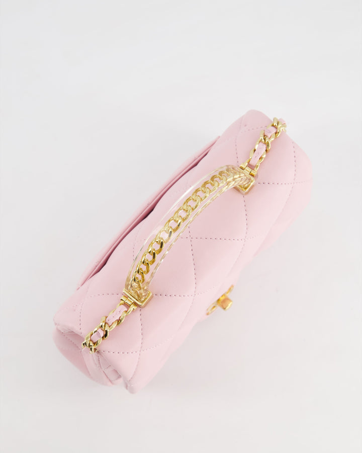 *CURRENT COLLECTION* Top Quality Chanel Petal Pink Mini Top Handle Bag in Calfskin Leather with Gold Hardware and Clear Perspex Handle Detail