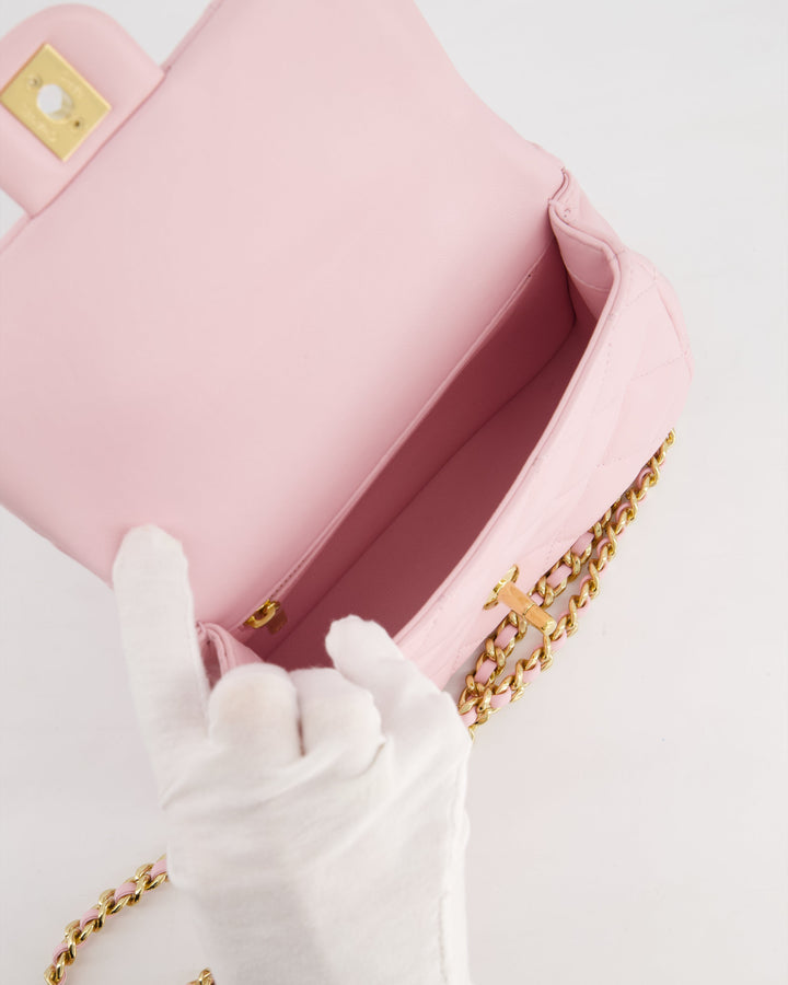 *CURRENT COLLECTION* Top Quality Chanel Petal Pink Mini Top Handle Bag in Calfskin Leather with Gold Hardware and Clear Perspex Handle Detail