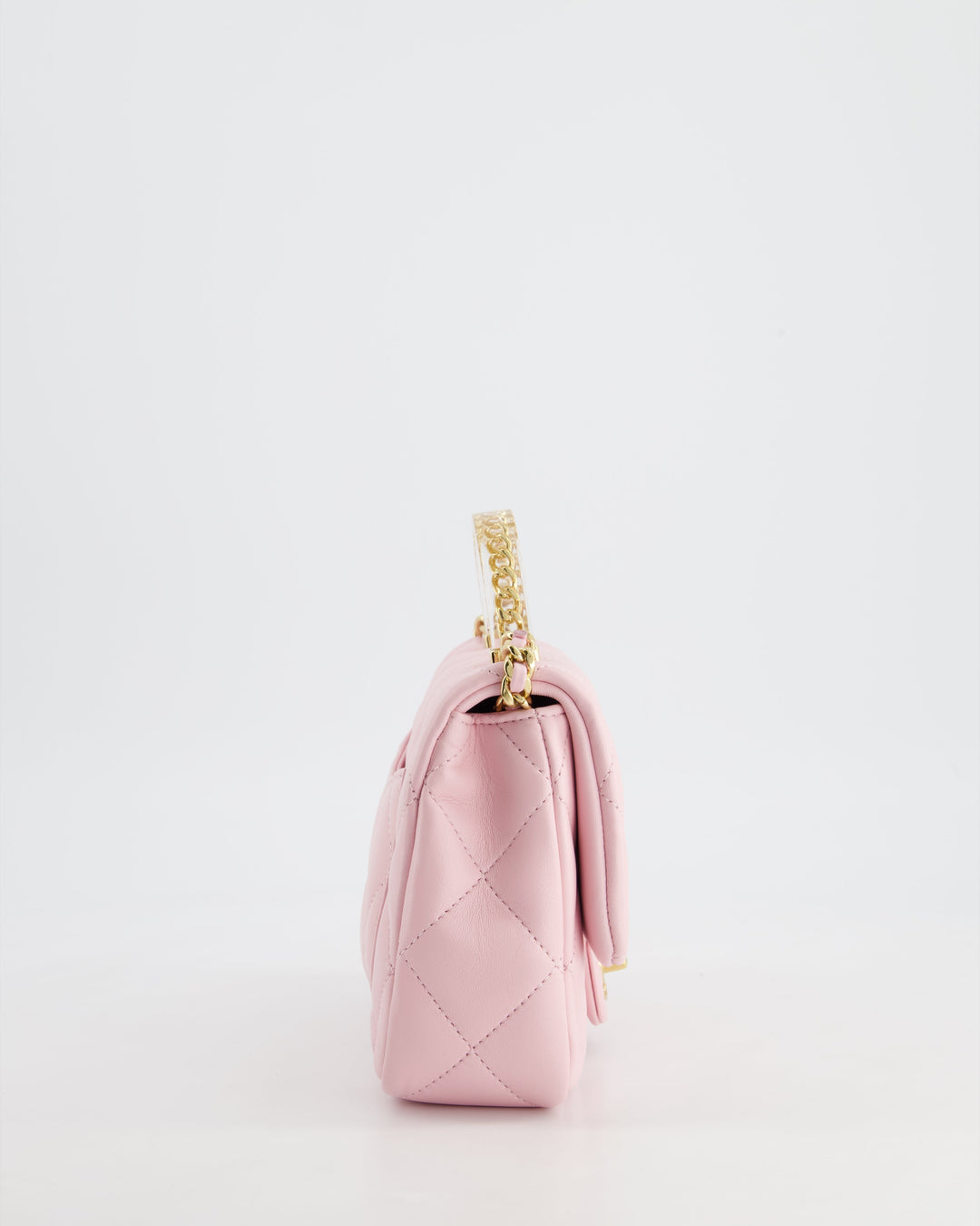 *CURRENT COLLECTION* Top Quality Chanel Petal Pink Mini Top Handle Bag in Calfskin Leather with Gold Hardware and Clear Perspex Handle Detail