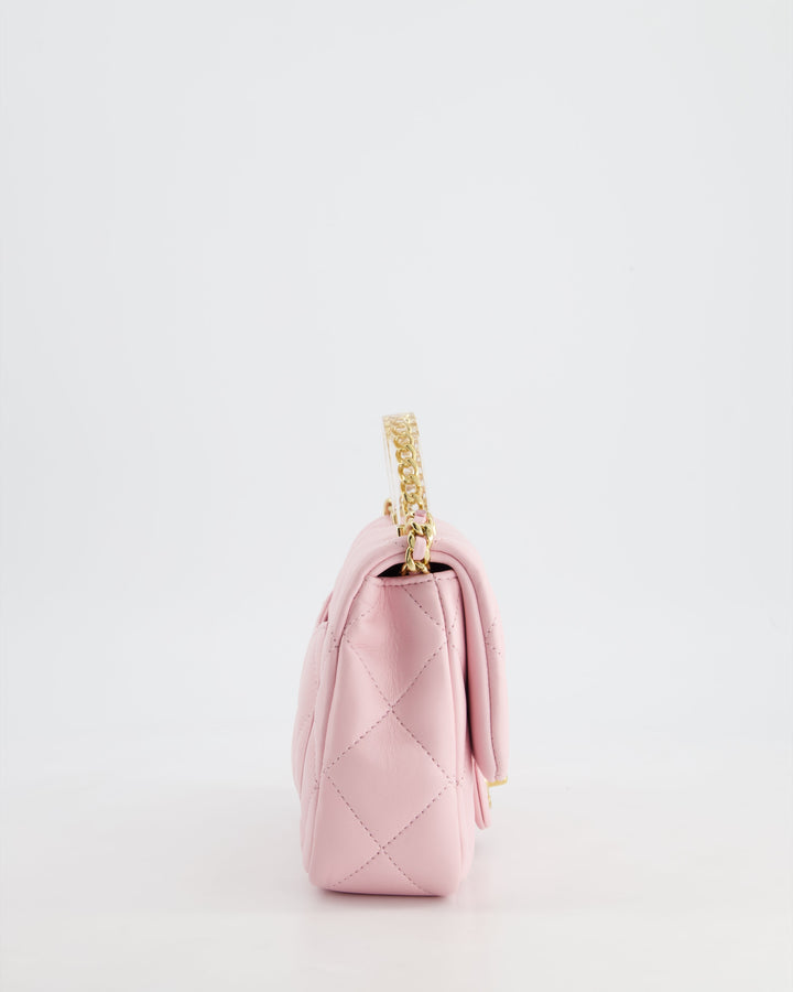 *CURRENT COLLECTION* Top Quality Chanel Petal Pink Mini Top Handle Bag in Calfskin Leather with Gold Hardware and Clear Perspex Handle Detail