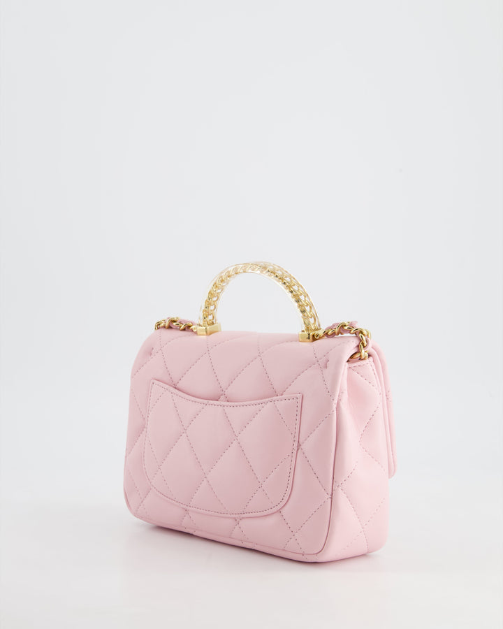 *CURRENT COLLECTION* Top Quality Chanel Petal Pink Mini Top Handle Bag in Calfskin Leather with Gold Hardware and Clear Perspex Handle Detail