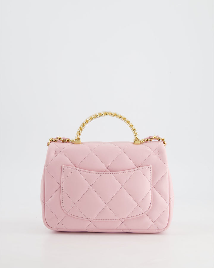 *CURRENT COLLECTION* Top Quality Chanel Petal Pink Mini Top Handle Bag in Calfskin Leather with Gold Hardware and Clear Perspex Handle Detail