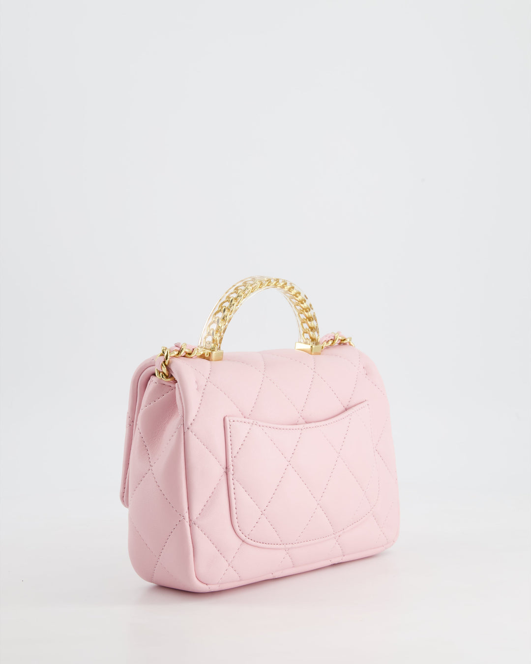 *CURRENT COLLECTION* Top Quality Chanel Petal Pink Mini Top Handle Bag in Calfskin Leather with Gold Hardware and Clear Perspex Handle Detail
