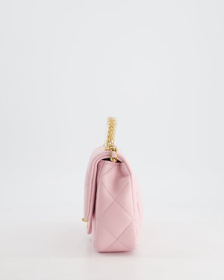 *CURRENT COLLECTION* Top Quality Chanel Petal Pink Mini Top Handle Bag in Calfskin Leather with Gold Hardware and Clear Perspex Handle Detail