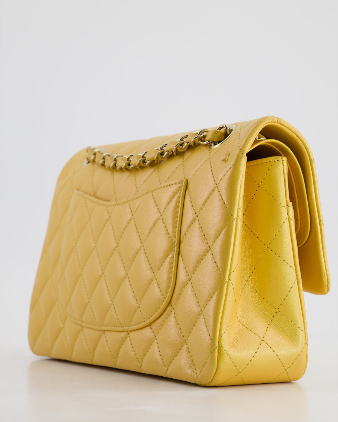 *HOT* Top Quality Chanel Iridescent Mustard Yellow Medium Double Flap Bag in Lambskin Leather with Champagne Gold Hardware