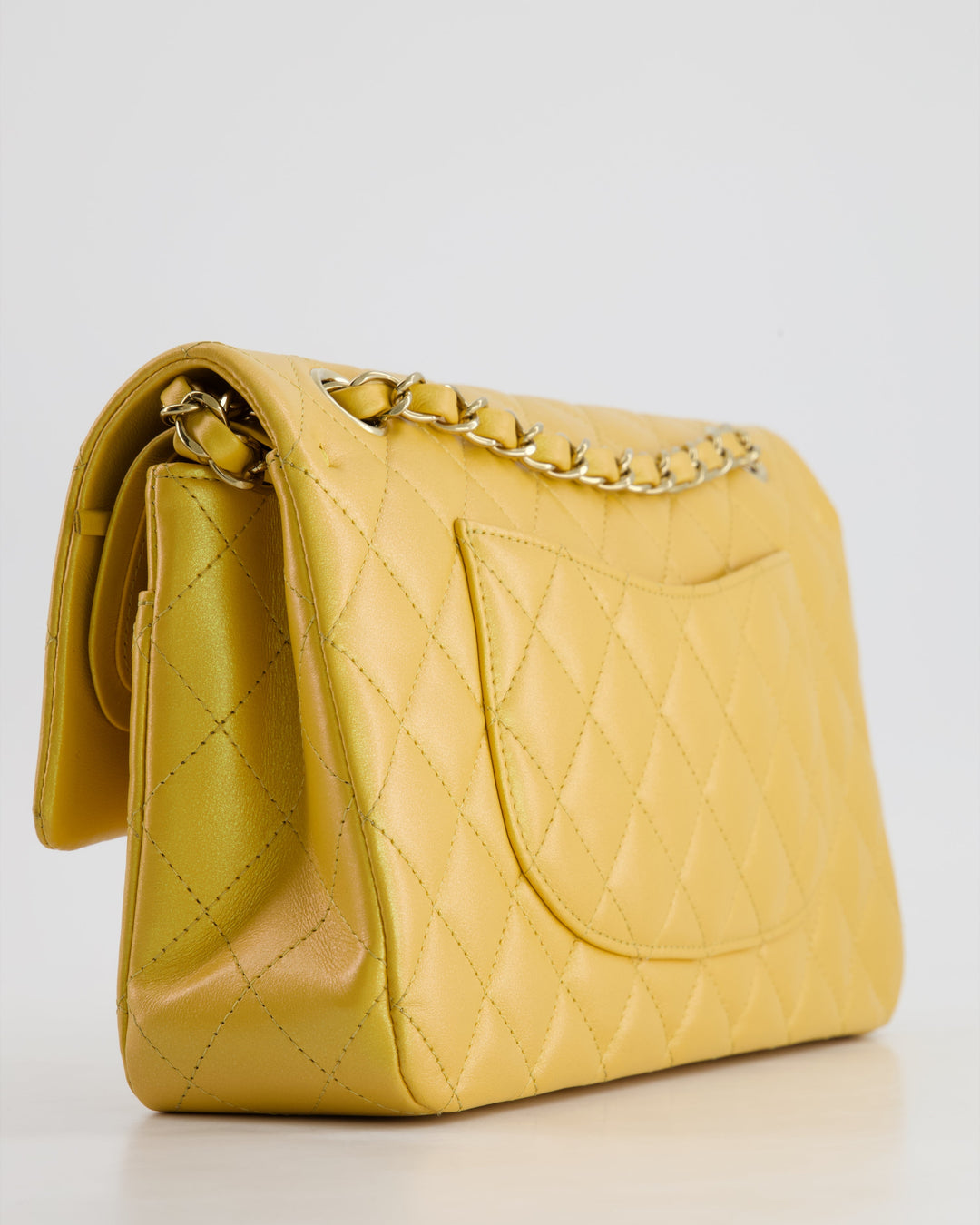 *HOT* Top Quality Chanel Iridescent Mustard Yellow Medium Double Flap Bag in Lambskin Leather with Champagne Gold Hardware