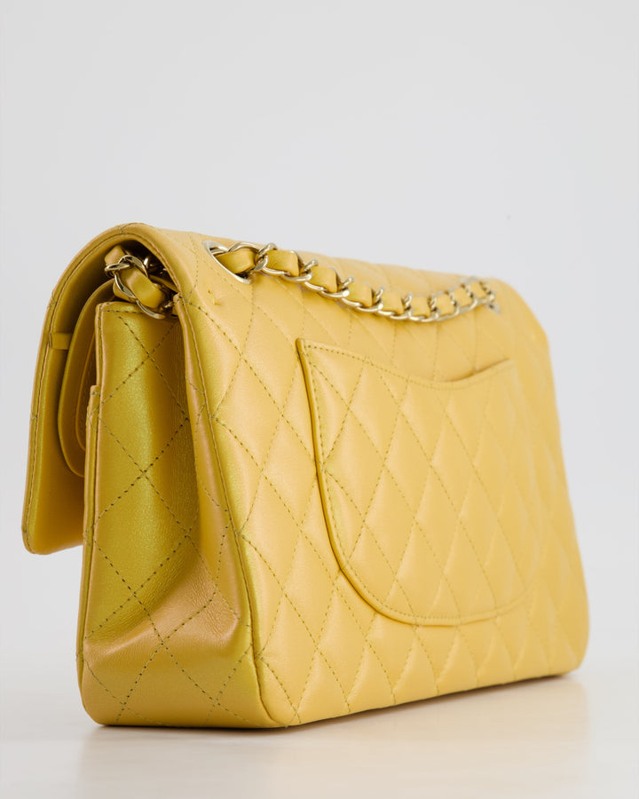 *HOT* Top Quality Chanel Iridescent Mustard Yellow Medium Double Flap Bag in Lambskin Leather with Champagne Gold Hardware