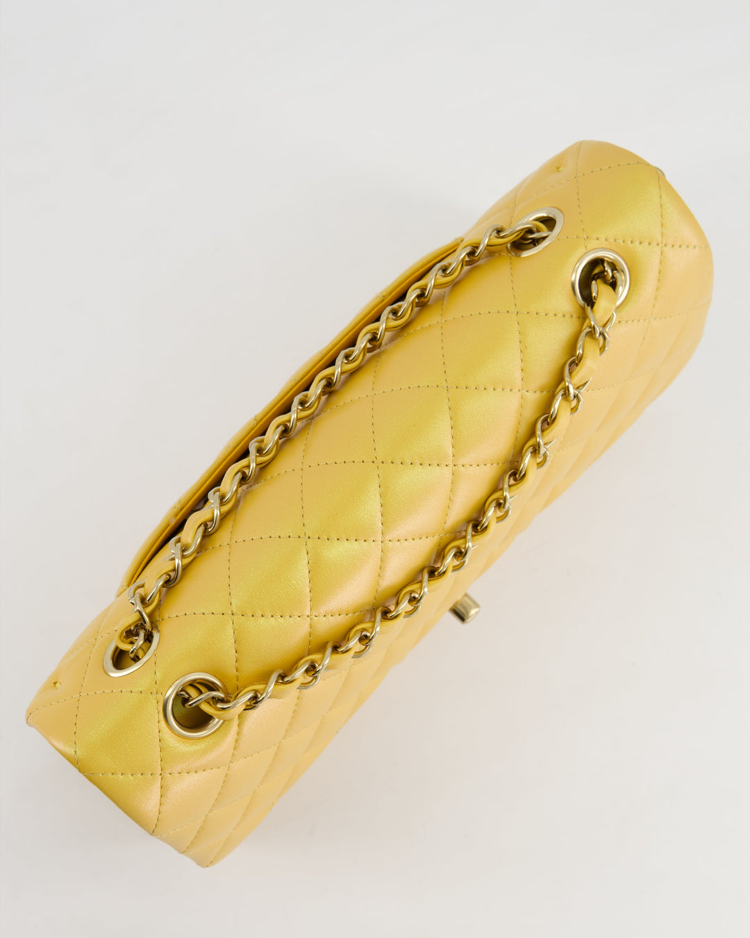 *HOT* Top Quality Chanel Iridescent Mustard Yellow Medium Double Flap Bag in Lambskin Leather with Champagne Gold Hardware