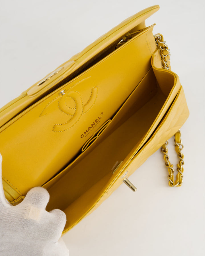 *HOT* Top Quality Chanel Iridescent Mustard Yellow Medium Double Flap Bag in Lambskin Leather with Champagne Gold Hardware